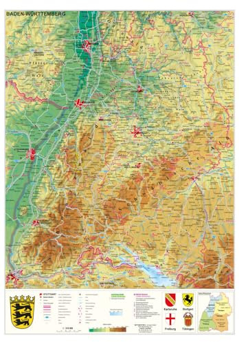 Baden-Württemberg physisch Papierposter NEUE AUFLAGE