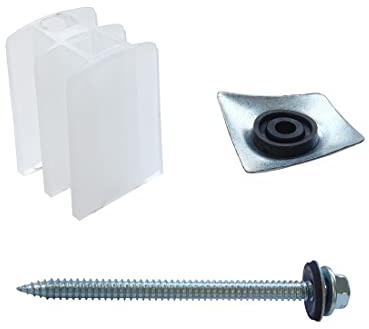 Ironlux - Kit Fijar Planchas de Policarbonato Gran Onda - 10 uds - Tornillo Roscado Hexagonal 90 mm - Arandela Metálica con Goma - Soportes de Polipropileno