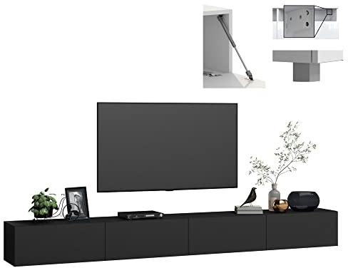 4housedesign® TV Board Lowboard Hängend | Fernsehschrank tv Sideboard Wohnzimmer | Lowboard Wohnzimmer fernsehregal tv Board Hängend tv Shrank tv 55 Zoll - TV Lowboard Schwarz Mat 280cm