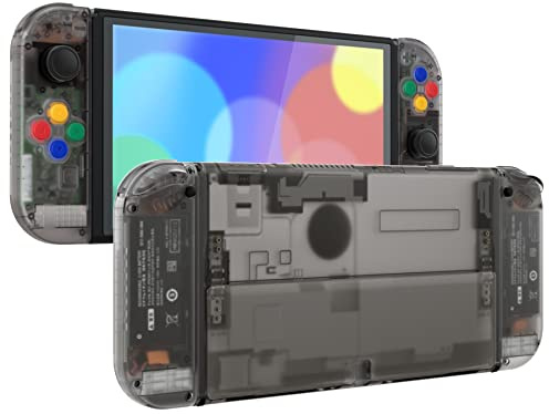 eXtremeRate Clear Black Custom Full Set Shell for Nintendo Switch OLED, DIY Replacement Console Back Plate, NS Joycon Handheld Controller Housing with Colorful Buttons for Nintendo Switch OLED
