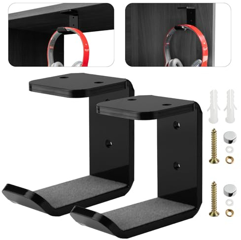Cosmos 2 Pcs Headphone Hanger Mount Under-Desk Headset Hanger Hook Earphone Holder Wall Mount Hooks with Adhesive Tape & Screw Set Compatible with PC Gaming DJ Headset, Acrylic (Solid Black)