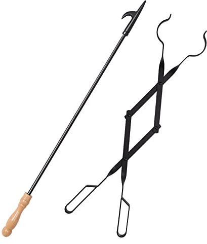 Uten Kit Camino Attrezzi 2 Pezzi, Pinze per Caminetti e Fire Poker per Camino, Set Utensili Camino in Ferro Battuto, Accessori Caminetto per Bruciatori a Legna Falò e Campeggio