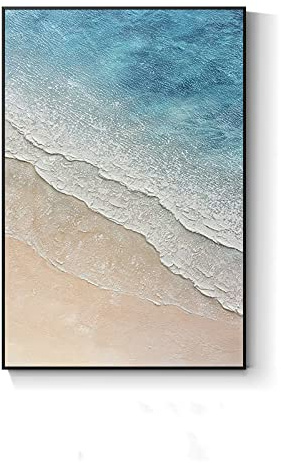 AERK Ölgemälde Auf Leinwand Handgemalt,Moderne Abstrakte Handgemalte Coole Gemälde Strand Wellen Landschaft Rahmenlose Strukturierte Kunstwerke Original Extra Große Wandkunst Für Wohnzimmer Sch