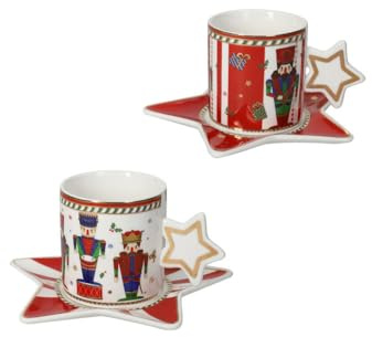 BRANDANI - Servizio caffè Set 2 Pezzi Lo Schiaccianoci Tavola Natalizia 6 cm Porcellana 84173