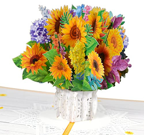 GREETING ART Pop Up Karte Blumen,Geburtstagskarte mit Sonnenblumen für Frauen,Sonnenblumen Pop up Karte Geburtstag,Dankeskarte oder für Gute Besserung