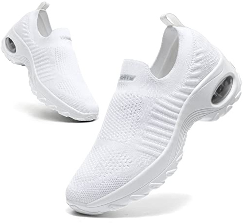 Zapatillas Deportivas para Mujer, Zapatillas ortopédicas, Ligeras, sin Cordones, Tenis, Confort al Aire Libre, de Jogging Deporte, Fitness, Gimnasia, Atleta, Transpirable, Aire, Blanco, 39 EU