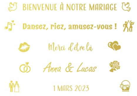 Personalisierte Willkommensschild Hochzeit Aufkleber Braut Namen Creative Mirror Decals Hochzeitstafel Vinyl Schriftzug Personalisierte Hochzeit Vinyl Aufkleber Hochzeit Aufkleber (Gold,Width of 70cm)