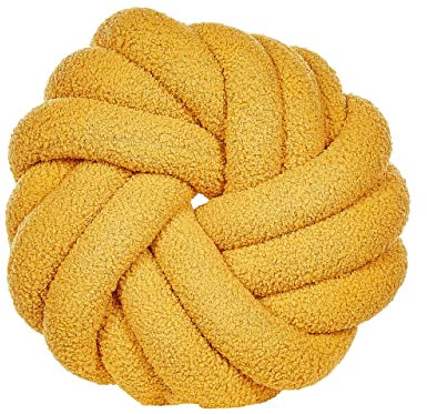 Beliani Modernes Knotenkissen Gelb Bouclé Plüsch Geflecht 31 x 31 cm Akola