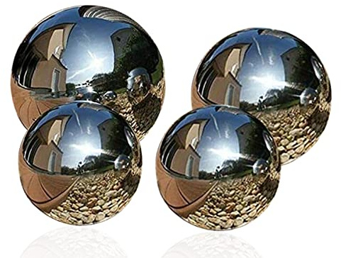 rightclick Set Of 4 Stainless Steel Gazing Balls Reflective Smooth Mirror-Balls For Home Garden Patio Backyard Lawn Decoration Outdoor Garden Ornament