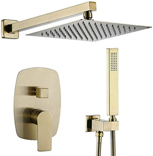 ILmira Shower Set Shower System rain Shower Set with Overhead Shower Shower System Concealed for Bathroom Shower System Brushed Gold Shower Mixer Concealed Fitting 10-inch Auspicious clouds