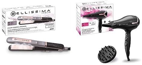 Bellissima Imetec Steam Ceramic e Argan Oil, Piastra Lisciante a Vapore & Imetec Asciugacapelli K9 2300 Asciuga e Mantiene Idratati i Capelli senza Effetto Crespo