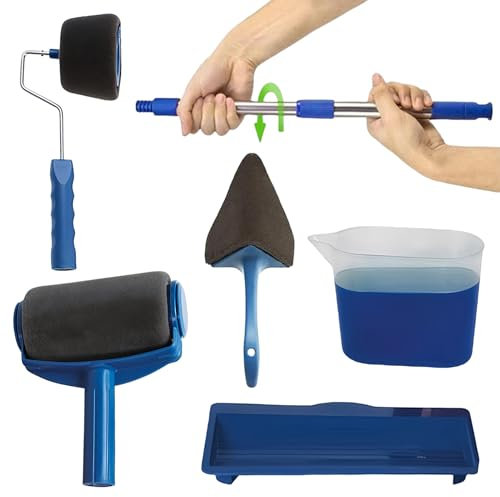 Vegena 6-Teiliges Farbroller Set, Malerset Malerpinsel Farbroller Malerrolle Profi Farbwalze Groß & Klein Farbrolle Mit Pinsel Farbwanne Teleskopstab Farbrollen Für Büro Heimschule Malerei Decke Wand