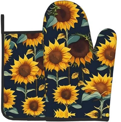 Bellissimi guanti da forno con stampa di girasole e presine guanti da cucina 2 pezzi set resistente al calore pad per cottura barbecue decorazione domestica
