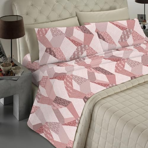 Banzaii - Completo Lenzuola Matrimoniale In Microfibra Made In Italy Con Angolo h 30 cm Miriam Rosa