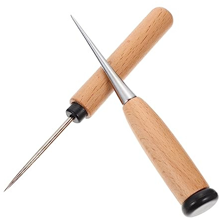 SEWACC 2pièces Poinçon à Cuir à Manche Bois Solide Outil De Perforation Tranchant Inoxydable Pour Couture Et Travaux De Cuir Lot De Accessoires Compacts Et Durables