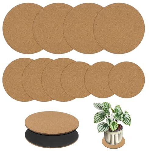 M METERXITY 10-Pack Cork Plant Coasters, 4/6/8 Inch Round Coasters Pads Cork Plant Mats Cork Pads for Plants/House/Garden/Indoors/Outdoors, Plant Cork Mats [3 Sizes]
