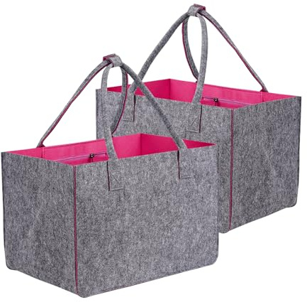 ZAIXIA 2 Stück Filztasche Einkaufstasche,Filztaschen Shopper Groß-30 Liter,Zusammenklappbar filztasche Filz zur Einkaufen, Ausgehen, Aufbewahrung
