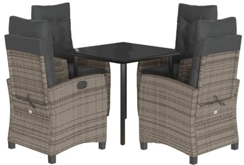 HETFTJN Balkon Lounge Bierzeltgarnitur Terassenmöbel Außen Outdoor Furniture - 5-TLG. Garten-Essgruppe mit Kissen Grau Poly Rattan für Hof Garten Café Terrasse