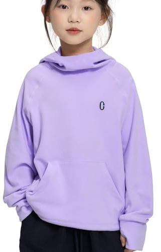 Rolanko Felpe con Cappuccio in Pile per Ragazze Maniche Lunghe Pullover con Cappuccio Leggero e Confortevole con Tasca, Abbigliamento Sportivo Caldo per Bambini, Viola, 10-11 Anni, 150