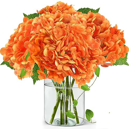 Nvzi 3 ortensie artificiali da 53,3 cm, grandi, naturali, realistiche al tatto, colore arancione