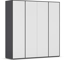 Rauch Möbel NABILA, Kleiderschrank, Farbe Weiß/Grau metallic, Breite 187 cm | Schrank, Mehrzweckschrank, 4-türig, Push-to-open, Zubehör Classic, für Schlafzimmer, Kinderzimmer, Studentenwohnung