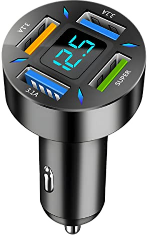 CGEAMDY LED Voltmeter 12V USB Buchse, 66W Auto Ladegerät Zigarettenanzünder, 4-Port USB Zigarettenanzünder Adapter, Autoladegerät Zigarettenanzünder Mit LED Voltmeter, Universelles Autozubehör