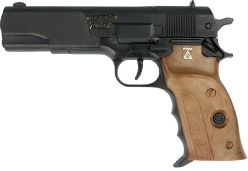 Polizei Pistole Powerman Schwarz 22 cm 8-Schuss-Pistole Spielzeug-Pistole Agent Kostüm-Zubehör Fasching Karneval