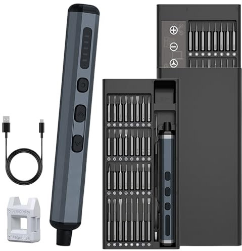 Mini Elektro Schraubendreher Set, 68 in 1 Präzisions Electric Screwdriver mit LED-Leuchten & 64 magnetische Bits, für Brillen, Uhrm, Handy, Laptop Reparatur Computer Fernbedienung elektronisch