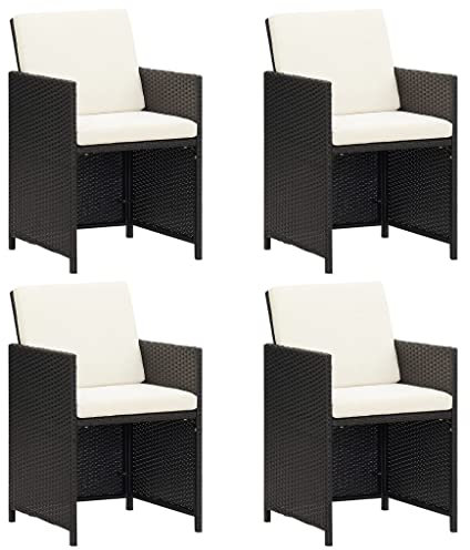 XINCXIN Garten-Essstühle, Gartenmöbel Gartensessel Gartenstühle Korbsessel Geeignet für Pool Outdoor Terrace Balcony mit Kissen 4 STK. Schwarz Poly Rattan