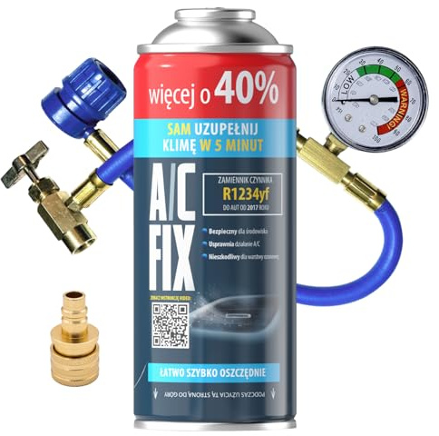 A/C FIX R1234yf Kältemittel Ersatzgas - Kühlmittel Klima Auto mit Klima Dichtmittel und Öl - Gasflasche 1x235 g Auto Klimaanlage Nachfüllset - Klimaanlage Wohnmobil - Klimaanlage Schlauch