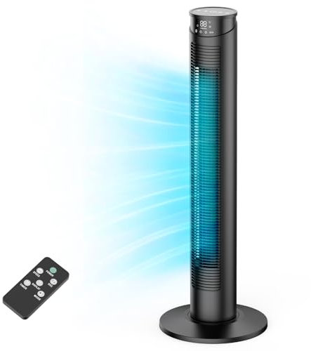 Ventilatore a Torre con Telecomando - Ventilatore a Colonna 8 m/s, Timer 1-12 Ore, 6 Velocità e 5 Modalità (Temperatura Costante ECO), Oscillazione 70° Silenziosa, Basso Consumo Energetico 45 W