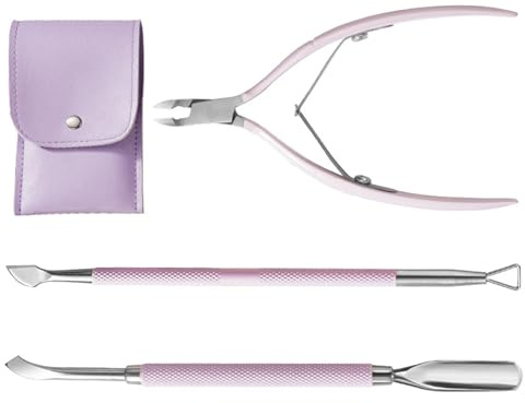 3 piezas de cortacutículas con empujador de acero inoxidable, cortador de pedicura, herramientas de manicura y pedicura