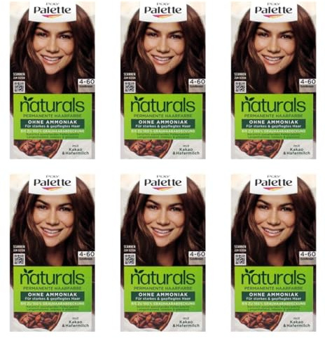 6x Palette Naturals Permanente Haarfarbe 4-60 Goldbraun pflegende Haarfarbe ohne Ammoniak, Coloration für bis zu 100% Grauabdeckung veganer Formel, 0% Silikonen 115 ml (6er Pack)