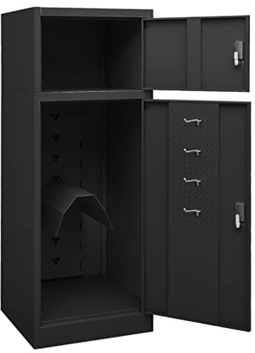 ACAGALA Sattelschrank Metallschrank | Sattelspind mit 2 abschließbaren Türen & 4 Haken + 1 Sattelhalter + 2 Böden | Stahlschrank für Sattelset, Pferdezubehör | 53 x 53 x 140 cm | Anthrazit