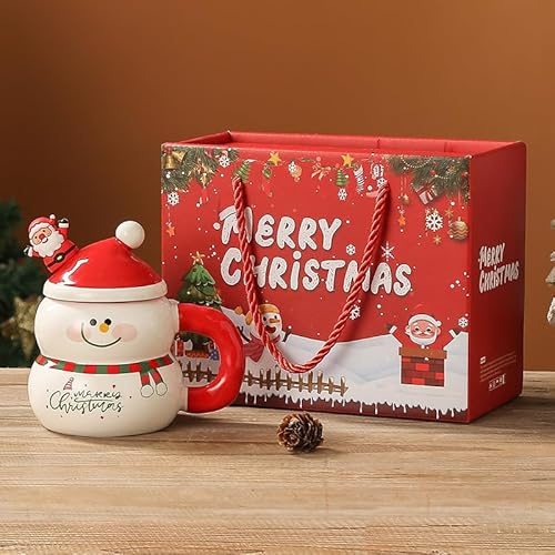Esoes Niedliche Weihnachtsmann Tassen 3D Weihnachten Tasse mit Geschenkbox Zuckerstangen Griffe und Weihnachtsbaum Löffel Frohe Weihnachten Becher Weihnachtsgeschenke Ideen für Frauen Männer 400ml