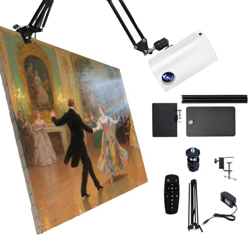 Proiettore da disegno portatile, proiettore artistico per tracciamento, proiettore disegno Smart Sketcher, connessione wireless allo stesso schermo, per schizzi fai da te(White,1.95m)