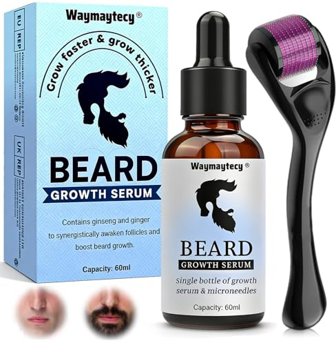 Kit de croissance de barbe,Soin Barbe Homme Huile de Sérum de Croissance,Huile Pousse avec Rouleau,Cadeau Homme,Un Cadeau pour les Maris, Pères et,Hommes(60 ml)