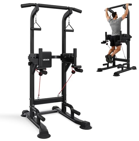 VEVOR Multifunktionstorn för styrketräning med 150 kg belastning, H-struktur och bakre stoppning, 12 lägen justerbar höjd, multifunktionell armträning