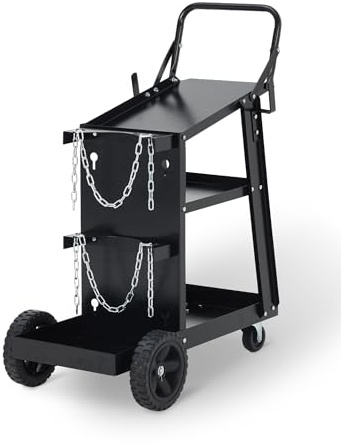 Aptliton Heavy Duty 3-Tier Welding Cart – Large Tilt Table – 270 lb Capacity – 360° Swivel Wheels – Secure Tank Storage & Safety Chains – MIG TIG ARC Plasma Cutter Compatible – Garage/Workshop Tool