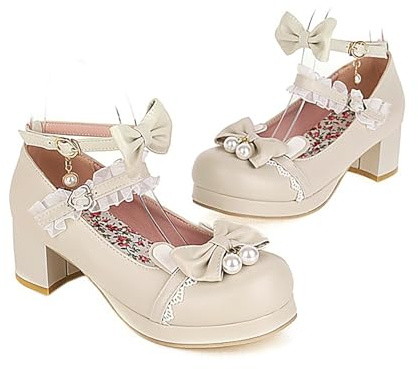 Scarpe Bavaresi Donna Scarpe con Tacco Donna Fiocco Cinturino Tacco Mary Jane Calzature Stivali Costume Tradizionale