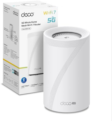 TP-Link Deco Routeur 5G Mesh WiFi 7 jusqu'à 3,6 Gbit/s, Deco BE25-5G | Nano SIM 5G, port 2,5G, réseau Deco Mesh, idéal sans box fibre, résidence secondaire ou télétravail