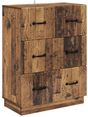 Nusvialune Lådskåp gammalt trä 66 x 34,5 x 87 cm trämaterial med 3 lådor, låsbart, mångsidigt förvaringsutrymme för vardagsrum kontor hall, modern skänk, praktisk förvaring