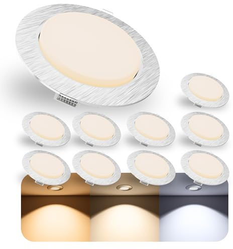 SSC-LUXon RX-3 Einbauleuchte 10er Set LED Einbaustrahler rund Alu gebürstet - extra flacher Deckenspot inkl. GX53 LED 3W warmweiß 230V