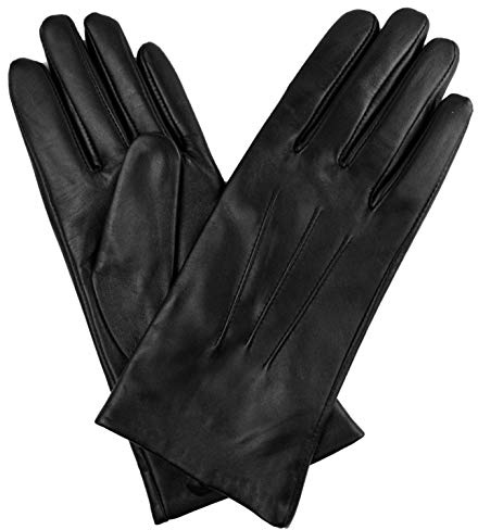 Jasmine Silk Ladies Luxury Black Plain Leather Cashmere Lined Gloves for Women (Medium (7-7.5 inches))