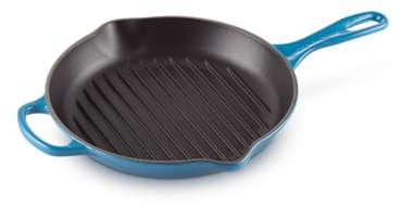 Le Creuset Signature Enamelled Cast Iron Grill Skillet with Helper Handle and Two Pouring Lips, 26 cm, Marseille, 20193262000422