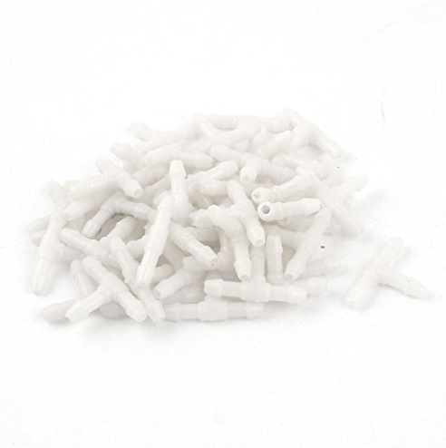 sourcing map 50 Stück T-Design Aquarium Luftschlauch Verbinder Weiß Für 5mm | Farbe Weiß, Material Kunststoff, Schlauchdurchmesser 5mm, Gesamtgröße 3.5x2.2mm, Nettogewicht 40g