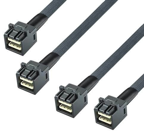 10Gtek Paquete de 2 cables internos Mini SAS HD SFF-8643 a SFF-8643 de 12 G, con banda lateral, 100 ohmios, 0.5 metros (1.5 pies)