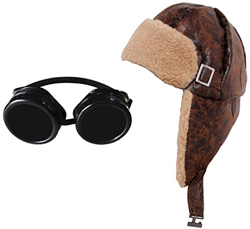 I LOVE FANCY DRESS FLIEGERMÜTZE/RUSSEN=RETRO STIL KOSTÜM ERKLEIDUNG VARIATION=VERSCHIEDENE SCHALS+VERSCHIEDENE BRILLEN=KUNSTLEDER KAMPFFLIEGER MIT OHRKLAPPEN=MÜTZE+SCHWARZE BRILLE