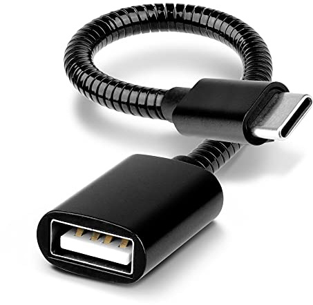 subtel USB OTG Kabel für Samsung Galaxy S22, S21, S20, S10, S9, A52, A51, A50, A22, A12 Handy On The Go Adapter USB C Type C Stecker auf USB A Buchse, Host Anschluss Adapterkabel Aluminium schwarz