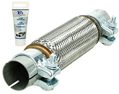 ECD Germany Universal Flexrohr - 45 x 200 mm - mit 2 Schellen - aus Edelstahl - Interlock - Montage ohne Schweißen + Auspuff-Montagepaste 60g - Flexibles Rohr - Flexstück Wellrohr Hosenrohr Auspuff